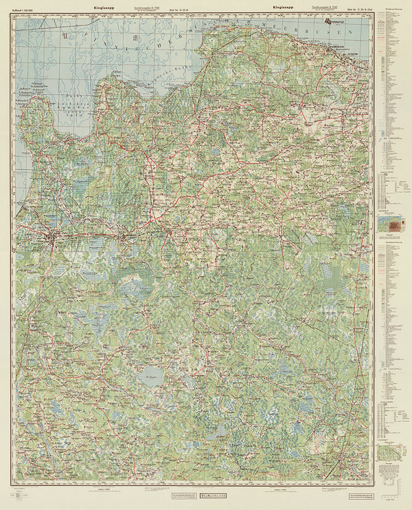 Немецкая карта окрестностей Луги, Кингисеппа и Петергофа 1940 года