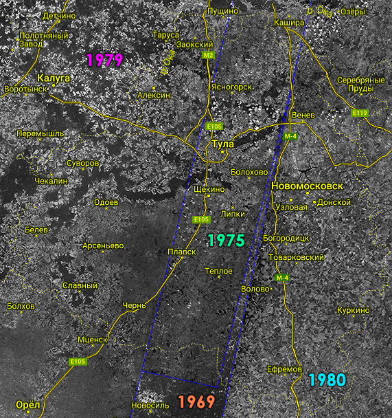 Спутниковая карта Тульской области 1975 - 1980 годов