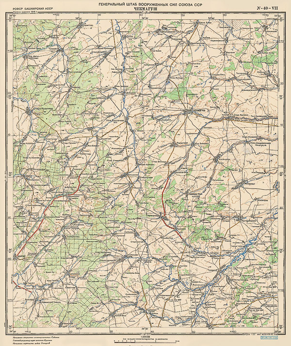 Топографическая карта окрестностей Чекмагуша 1946 года