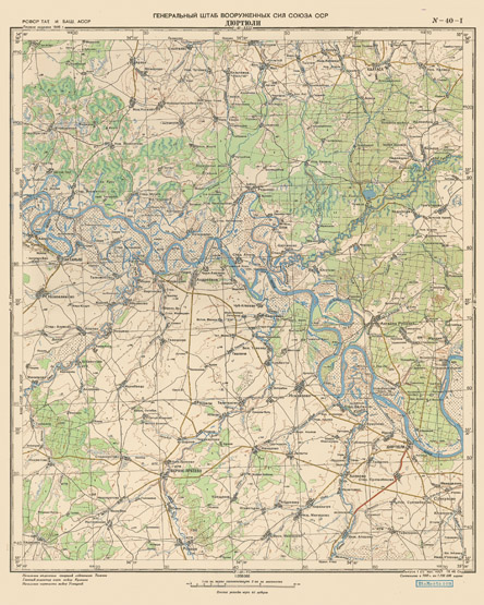Топографическая карта РККА окрестностей Дюртюлей 1946 года